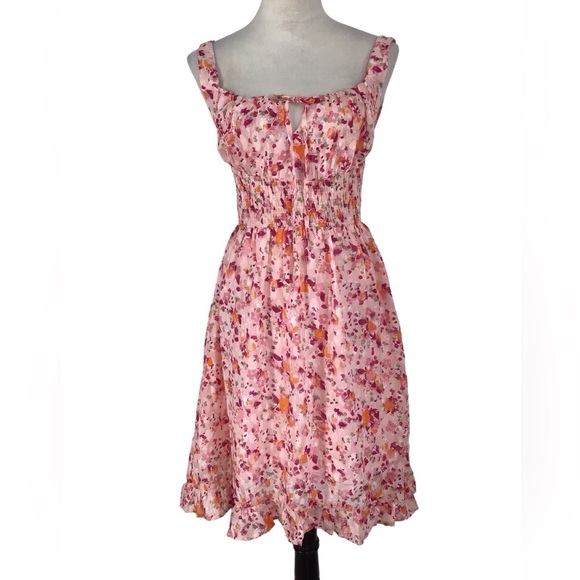 Meet Me In Santorini Floral Smocked Sleeveless Mini Sundress Size XS - Picture 1 of 10